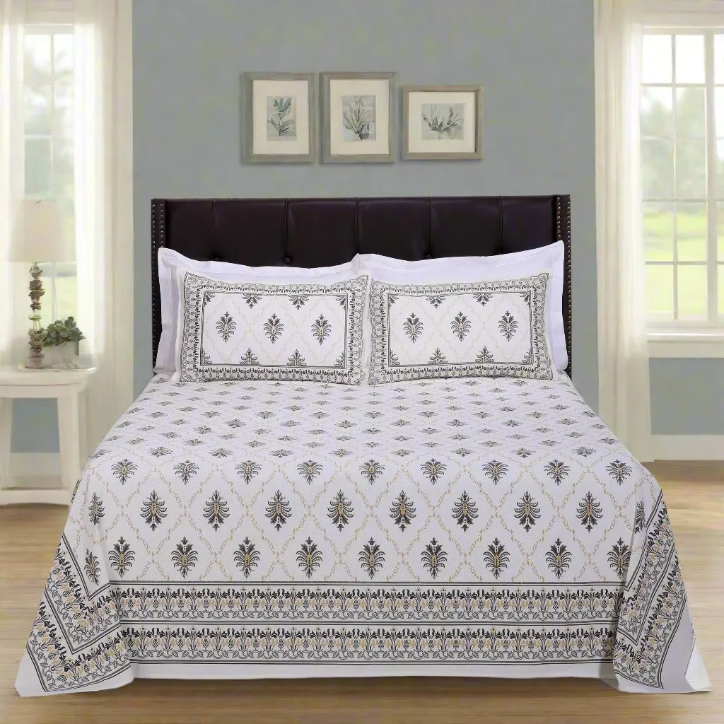 Pineapple Jaal Grey Cotton Bedsheet