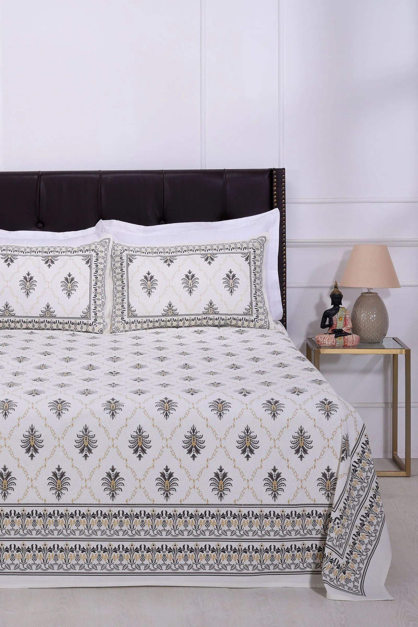 Pineapple Jaal Grey Cotton Bedsheet