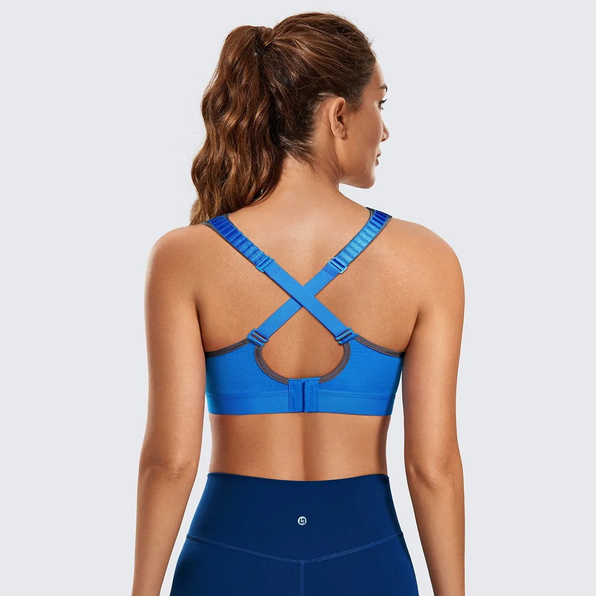 Pressure Relieve Adjustable Front Straps Wireless Bounce Control Blue Workout Bra