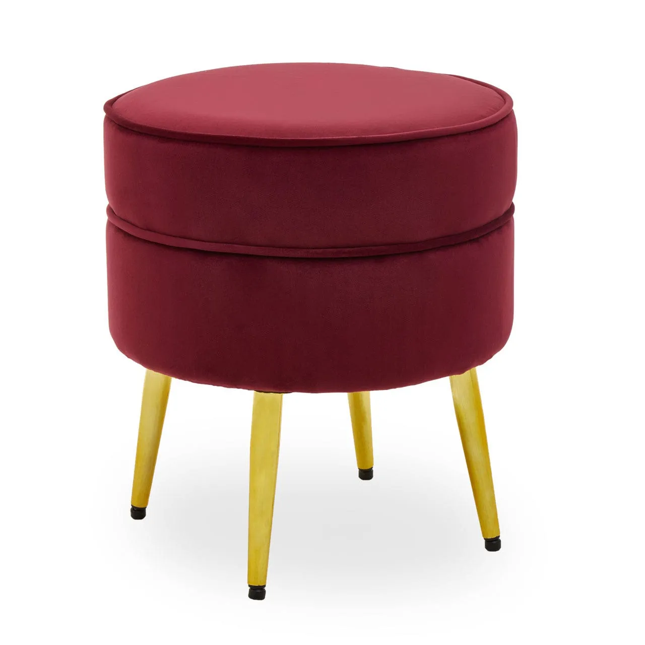 Round Velvet Footstool with Gold Legs - Wine