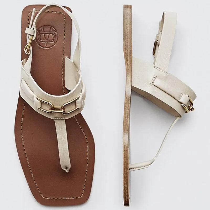 Summer New Products MD Womens Shoes Casual One-word Buckle Flat Flip-flop Sandals
